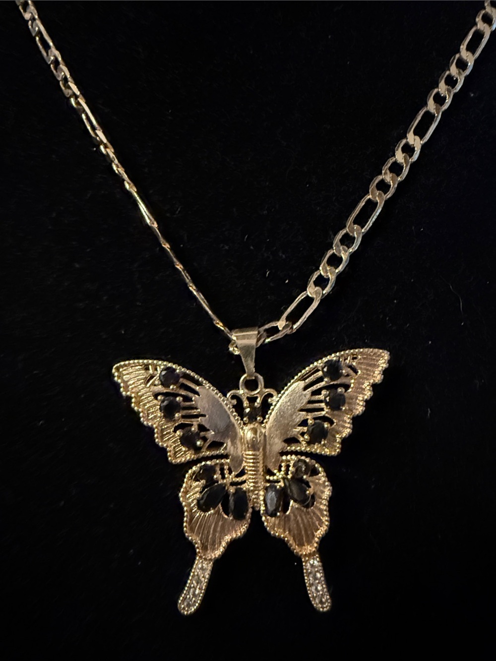 Source Unknown  Stainless Steel Butterfly Necklace with Black Accents